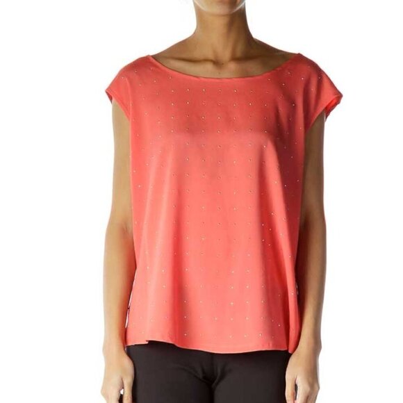 Calvin Klein Tops - Calvin Klein Orange Studded Sleeveless Blouse